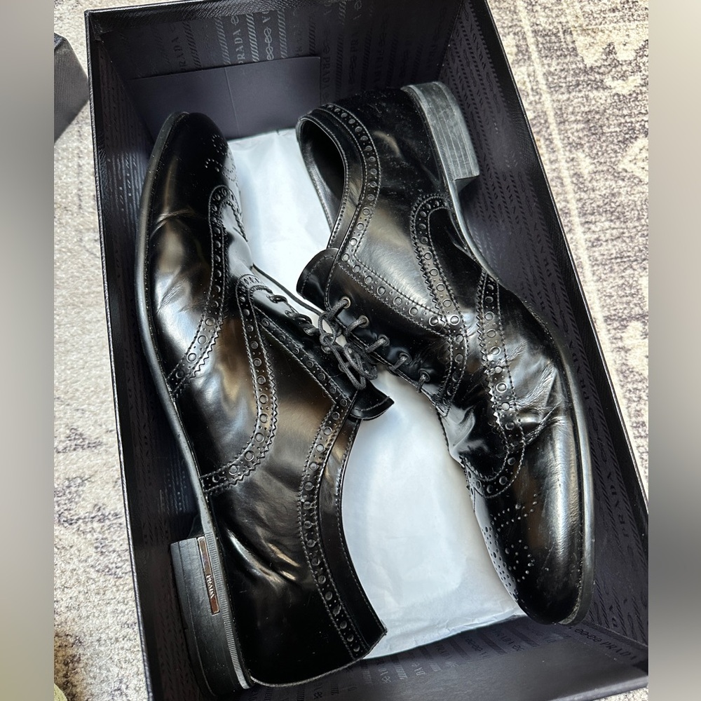 Prada Men's Shiny Black Oxford Shoes - Picture 11 of 11